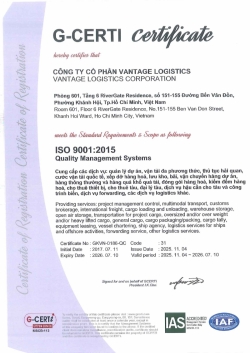 vantage logistics achieves iso 9001 2015 certification for quality management system